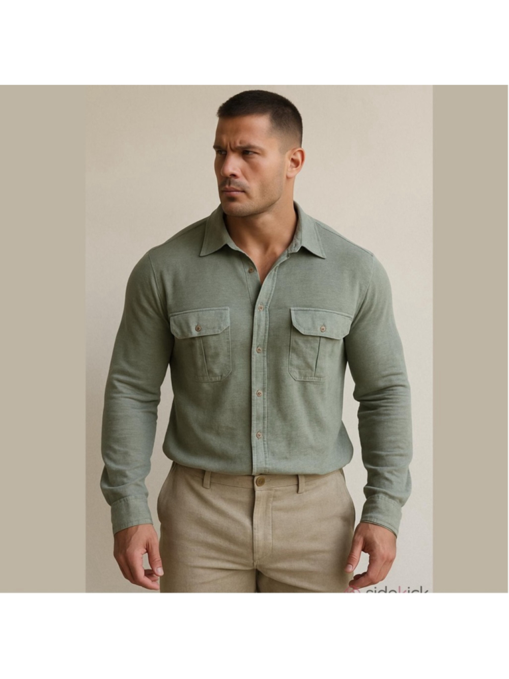 Daniele Fiesoli Khaki Green Linen Flax Knit Safari Shirt Size XL